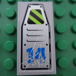 87079pb0042 - Tile 2 x 4 with Vent Panel Scratched with Danger Stripes and Blue '14' Pattern (Sticker) - Set 8189