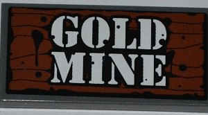 87079pb0077 - Tile 2 x 4 with Wood Grain and 'GOLD MINE' Pattern (Sticker) - Set 4441