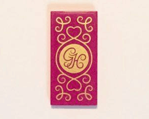 87079pb0308 - Tile 2 x 4 with Gold 'GH', Hearts and Swirls on Transparent Background Pattern (Sticker) - Set 41101