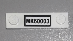 92593pb011 - Plate, Modified 1 x 4 with 2 Studs without Groove with 'MK60003' Pattern (Sticker) - Set 60003
