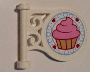13459pb005 - Road Sign Round on Pole with Flat Top Attachment with Bright Pink Frosted Cupcake, 4 Hearts, Bright Light Blue Scroll Pattern on Both Sides (Stickers) - Set 41119