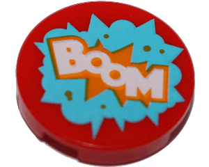 14769pb176 - Tile, Round 2 x 2 with Bottom Stud Holder with 'BOOM' in Medium Azure Starburst Explosion Pattern