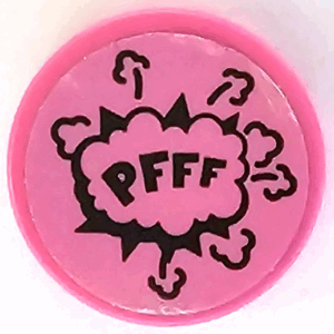 14769pb635 - Tile, Round 2 x 2 with Bottom Stud Holder with Black 'PFFF', Starburst Explosion and Smoke Cloud Pattern (Sticker) - Set 41236