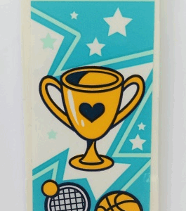 30292pb048 - Flag 7 x 3 with Bar Handle with Stars, Trophy, Tennis Racket, Basketball, Soccer and Tennis Balls Pattern (Sticker) - Set 41338