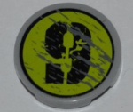 4150pb090L - Tile, Round 2 x 2 with Splatters and Black '9' on Lime Backgound Pattern Model Left Side (Sticker) - Set 8708