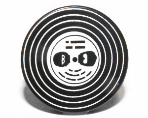 4150pb109 - Tile, Round 2 x 2 with Vinyl Record with Black Heads with Glasses Pattern