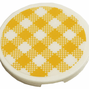 67095pb008 - Tile, Round 3 x 3 with Bright Light Orange and White Checkered Pattern (Sticker) - Set 41444