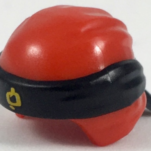 24496pb12 - Minifigure, Headgear Ninjago Wrap Type 3 with Molded Black Bandana and Knot and Printed Bright Light Orange Ninjago Logogram Letter H Pattern