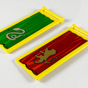 30292px1 - Flag 7 x 3 with Bar Handle with HP Gryffindor Lion on Dark Red Banner / HP Slytherin Snake on Green Banner Pattern