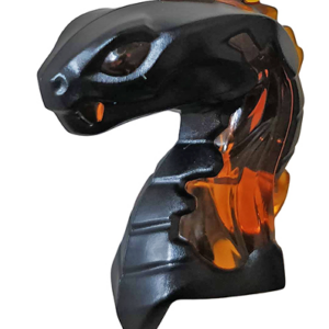 49588pb01 - Minifigure, Head, Modified Snake, Cobra with Closed Mouth with Molded Trans-Orange Eyes, Fangs, and Flames on Closed Hood Pattern