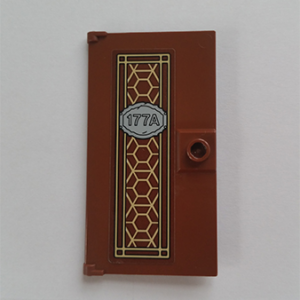 60616pb040 - Door 1 x 4 x 6 with Stud Handle with Pearl Gold Ornament and '177A' Pattern (Sticker) - Set 76108