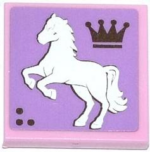 3068pb0785L - Tile 2 x 2 with Crown and White Rearing Horse Facing Left Pattern (Sticker) - Set 3185