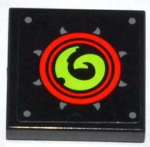 3068pb0792 - Tile 2 x 2 with Lime Swirl in Red Circles Pattern (Sticker) - Set 70504