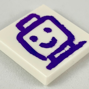 3068pb1208 - Tile 2 x 2 with Dark Purple Drawing of Minifigure Head and Shoulders Pattern