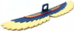 93250pb01 - Minifigure Wings Bird Extended with Tan Feathers, Red Curved Line, and Gold Geometric Pattern