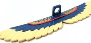 93250pb01 - Minifigure Wings Bird Extended with Tan Feathers, Red Curved Line, and Gold Geometric Pattern