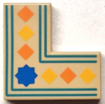 14719pb010 - Tile 2 x 2 Corner with Orange and Yellow Squares, Blue Star and Dark Turquoise Border Lines Pattern