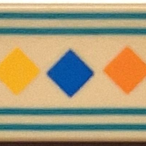 3069pb1314 - Tile 1 x 2 with Orange, Yellow and Blue Squares and Dark Turquoise Border Lines Pattern