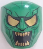 3524pb05 - Large Figure Face with Brow and Nose Detail, 2 x 2 Round Brick Attachment with Gold Eyes, Open Mouth with Teeth, and Lines Pattern (Green Goblin)