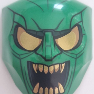 3524pb05 - Large Figure Face with Brow and Nose Detail, 2 x 2 Round Brick Attachment with Gold Eyes, Open Mouth with Teeth, and Lines Pattern (Green Goblin)